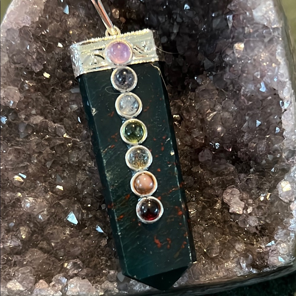 Bloodstone chakra pendant w/ 925 silver chain